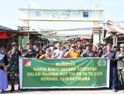 Kodim 1315/KG Gelar Karya Bakti Bersihkan Pasar Rakyat Desa Datahu dalam Rangka HUT ke-80 TNI