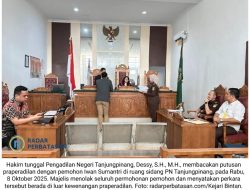 Hakim PN Tanjungpinang Tolak Gugatan Praperadilan Iwan Sumantri