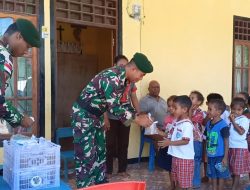 Satgas Pamtas RI-RDTL Yonarmed 12 Kostrad Bagikan Bubur Kacang Hijau kepada Warga Perbatasan