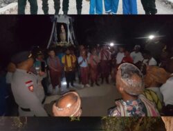 Kapolsek Sasitamean Bersama Jajaran Kawal Perarakan Patung Bunda Maria Ina Nai Feto Malaka, Pastikan Perjalanan Umat Aman dan Khidmat